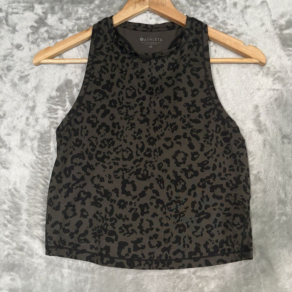 Athleta Animal Print Athletic Tank Top Leopard Racerback Size XS Workout Crop